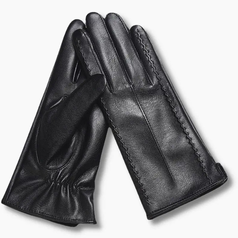 Gants En Cuir De Couleur Noire - Gants En Cuir D'hiver Pour Hommes