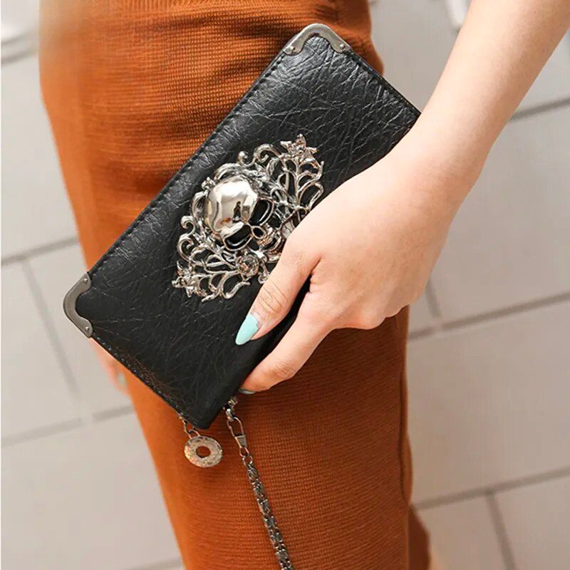 Portefeuille Crâne Gothique PU Avec Chaîne - Style Punk Rock Pour Homme Et Femme