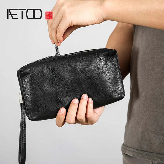Pochette Cuir Noir Froissé Homme Compacte L'artisan Cuir