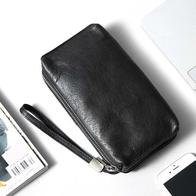Pochette Cuir Noir Froissé Homme Compacte L'artisan Cuir