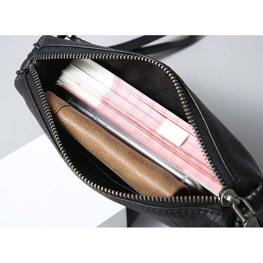 Pochette Cuir Noir Froissé Homme Compacte L'artisan Cuir