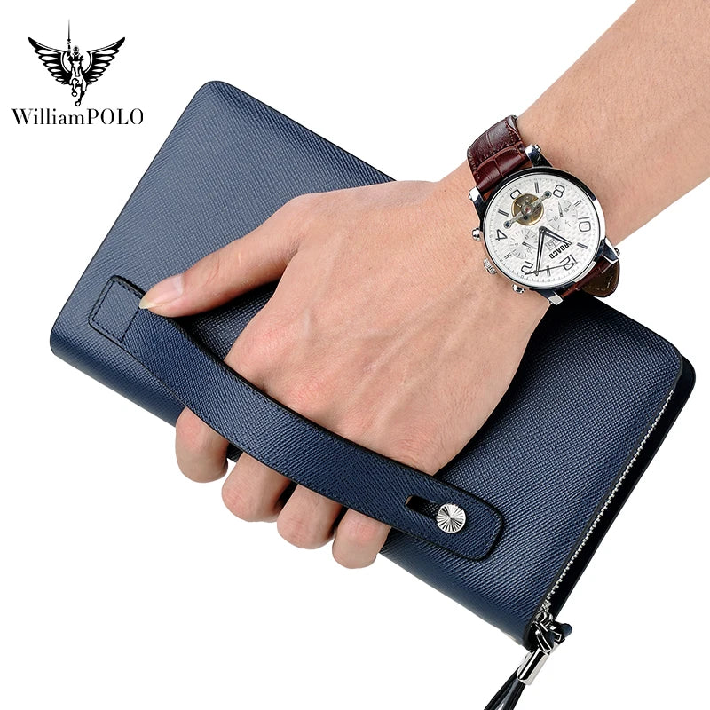 Pochette Cuir Homme Bleu Marine – Double Zip, Poche à Rabat et Dragonne L'artisan Cuir