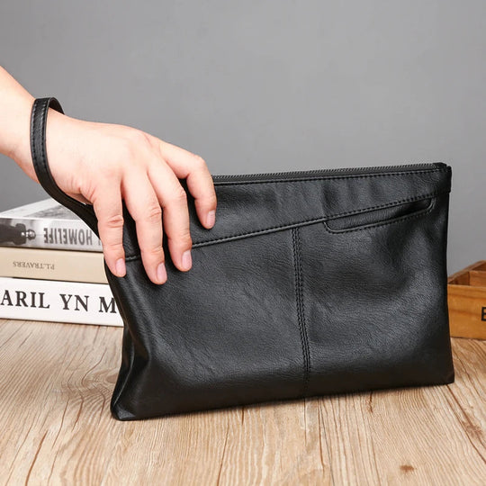 Pochette Cuir Homme Noire Souple – Poche Téléphone Extérieure, Zippée avec Dragonne L'artisan Cuir