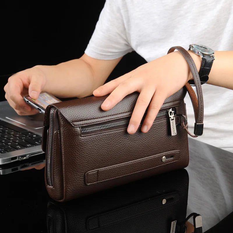 Pochette Homme Noire à Rabat – Effet Grainé, Multi-Poches avec Porte-Clés L'artisan Cuir