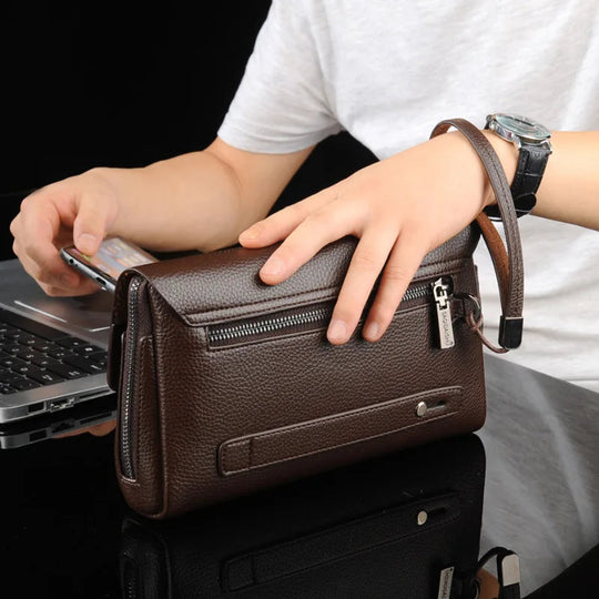Pochette Homme Noire à Rabat – Effet Grainé, Multi-Poches avec Porte-Clés L'artisan Cuir