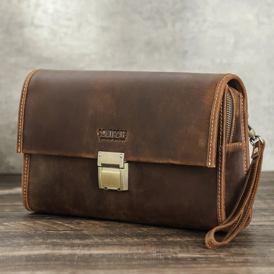 Pochette Cuir Homme à Rabat avec Fermoir Laiton – Style Cartable Vintage L'artisan Cuir