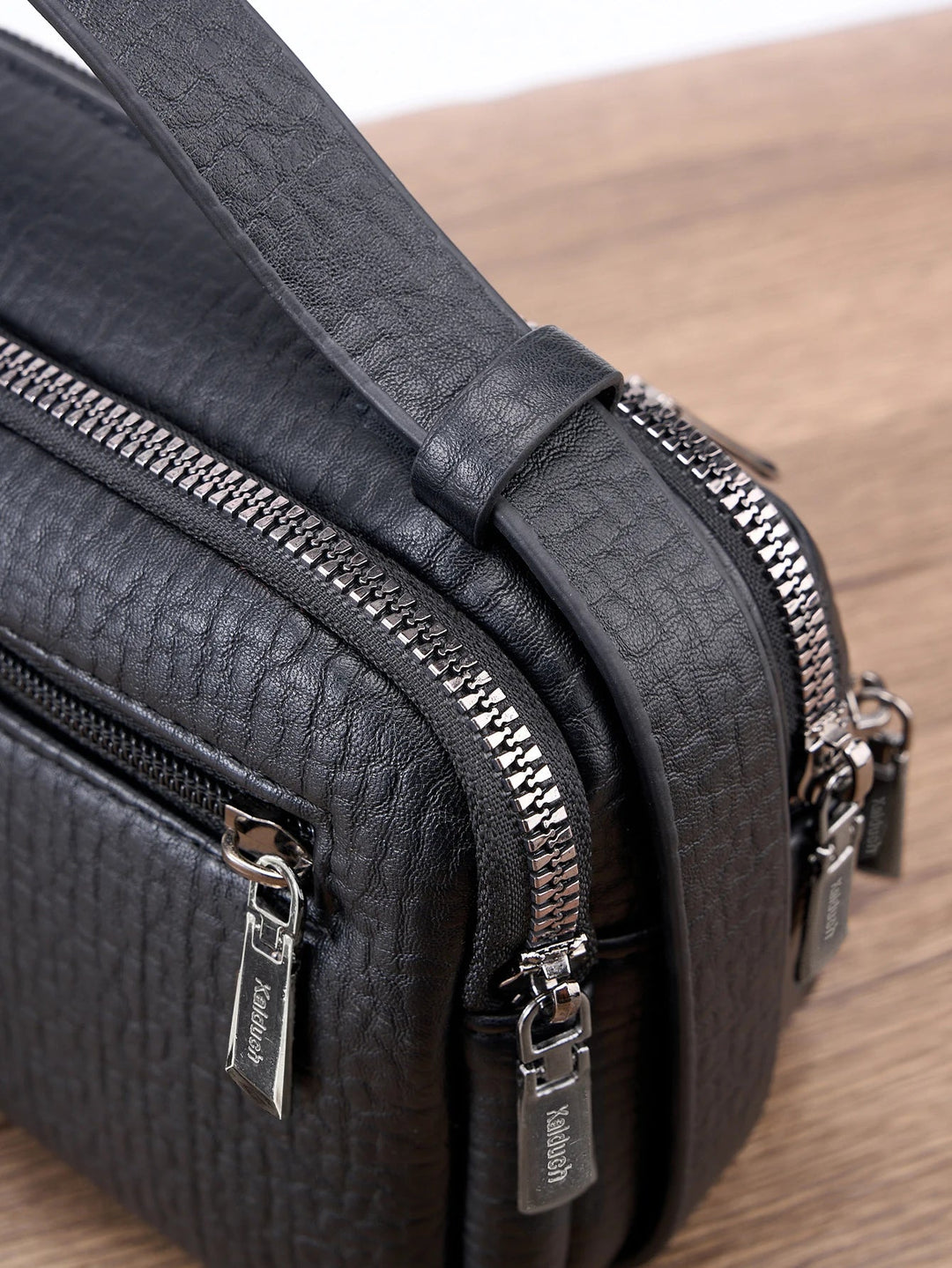 Pochette Homme Noire Double Zip avec Poignée L'artisan Cuir