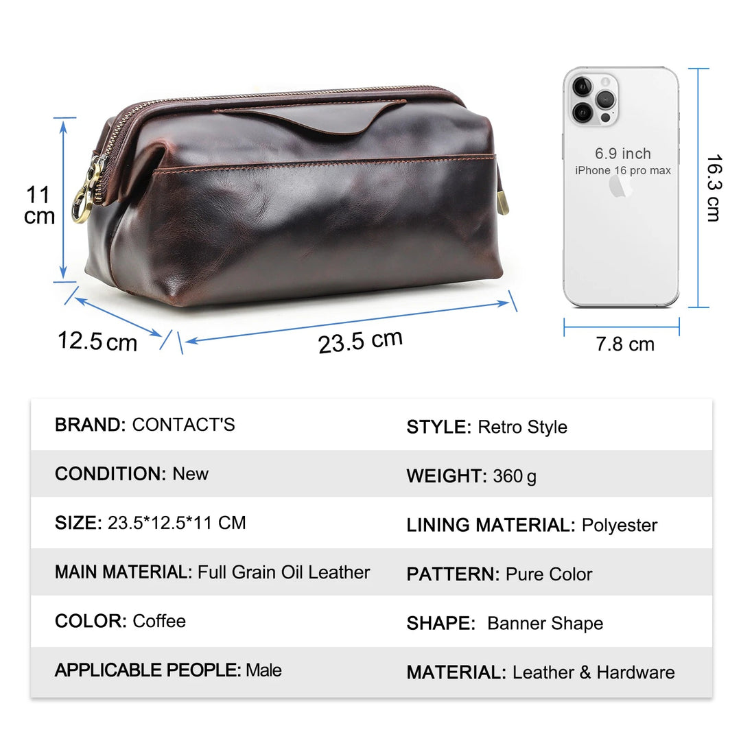 Pochette Cuir Homme à Armature Marron – Trousse de Toilette Zippée L'artisan Cuir