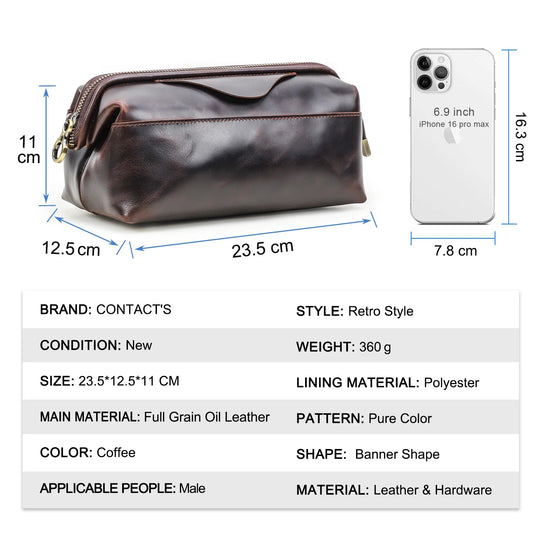 Pochette Cuir Homme à Armature Marron – Trousse de Toilette Zippée L'artisan Cuir