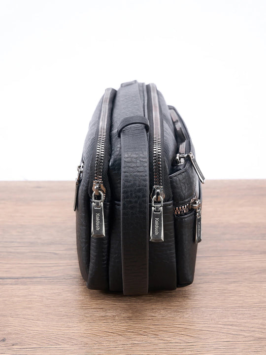 Pochette Homme Noire Double Zip avec Poignée L'artisan Cuir