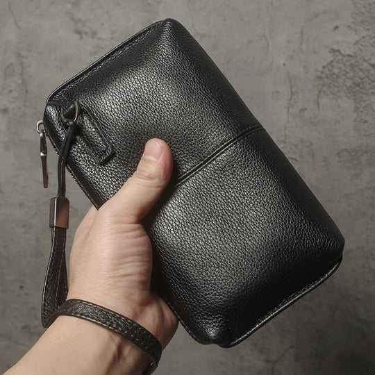 Pochette Cuir Homme Souple Marron Chocolat – Vintage, Zippée avec Dragonne L'artisan Cuir