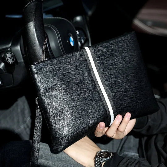 Pochette Cuir de Vachette Noire avec Dragonne L'artisan Cuir