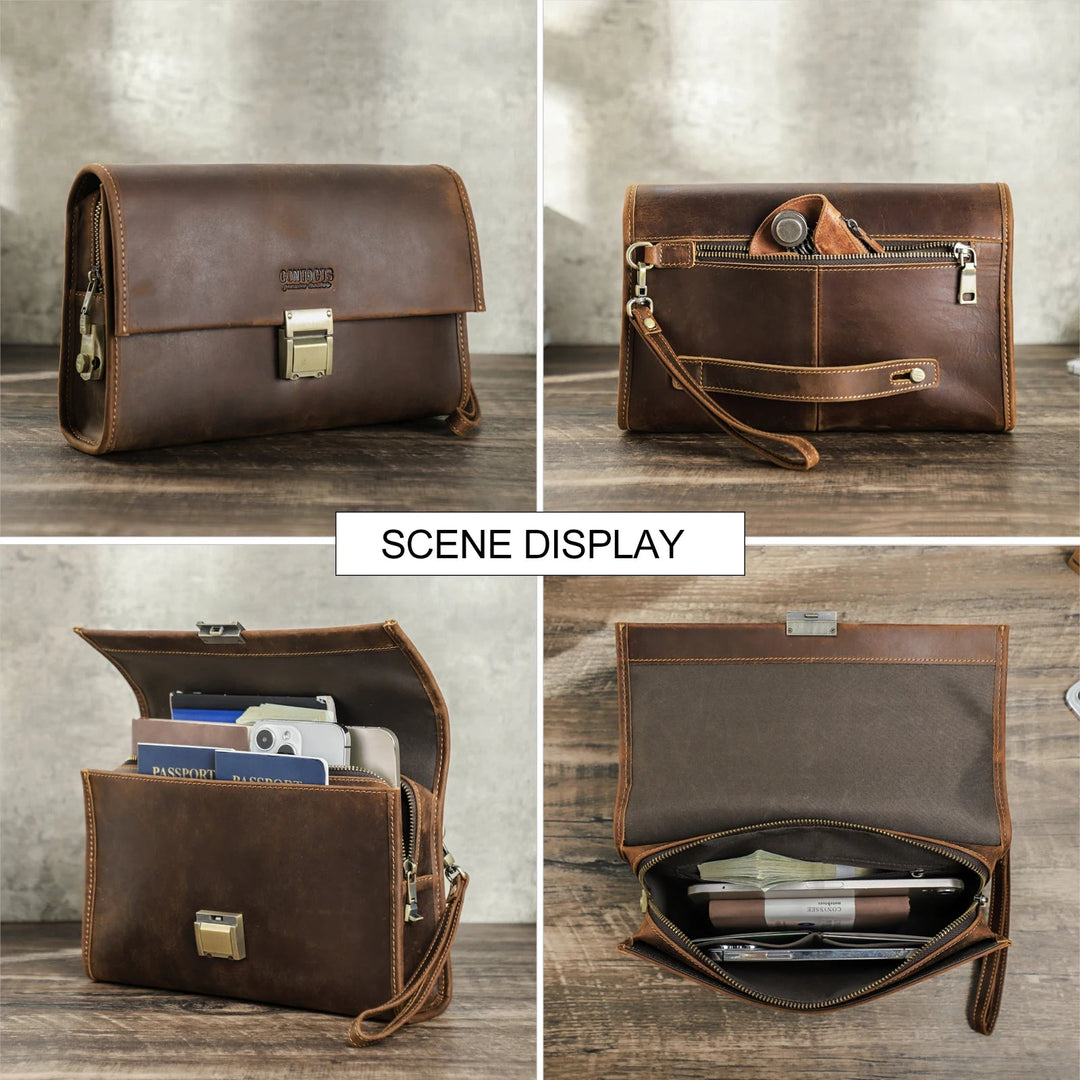 Pochette Cuir Homme à Rabat avec Fermoir Laiton – Style Cartable Vintage L'artisan Cuir