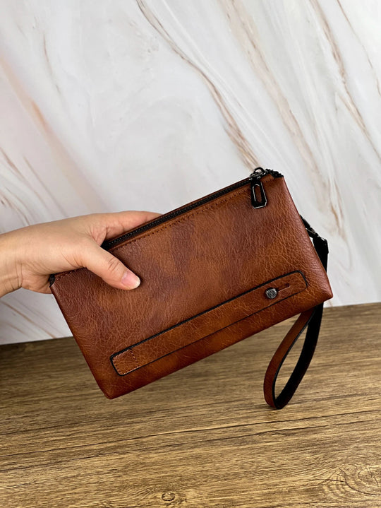 Pochette Poignet Homme Marron Effet Vintage – Zippée avec Dragonne L'artisan Cuir
