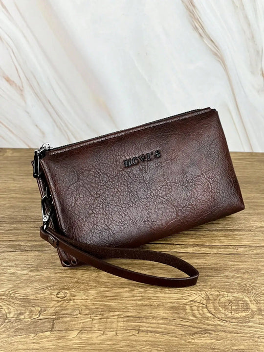 Pochette Poignet Homme Marron Effet Vintage – Zippée avec Dragonne L'artisan Cuir