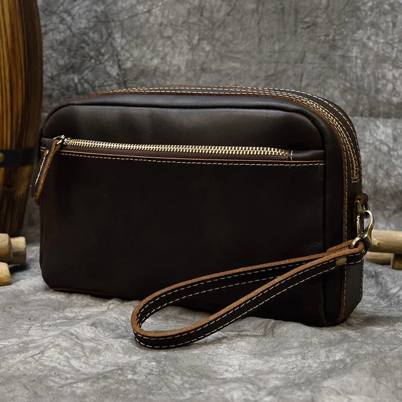 Pochette Cuir Homme Bandoulière – Cuir Crazy Horse Vintage, Marron L'artisan Cuir
