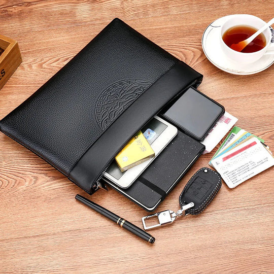 Pochette Homme Marron Business – Effet Grainé, Zippée avec Dragonne L'artisan Cuir