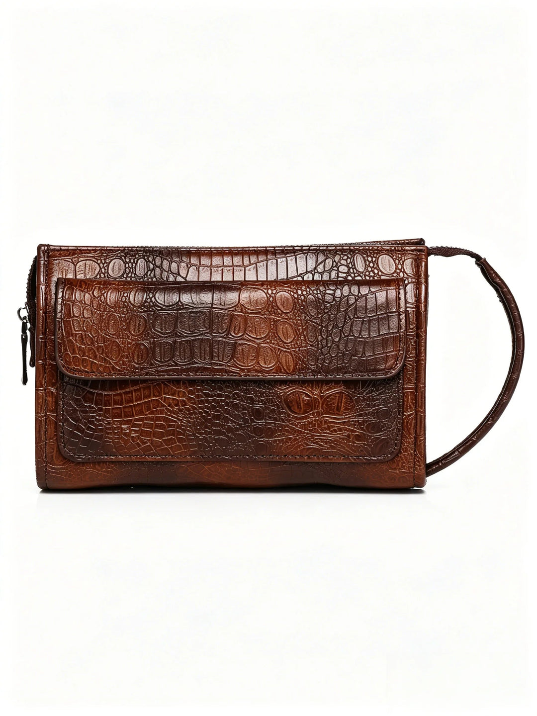 Pochette Homme Effet Croco Marron – à Rabat, Zippée avec Dragonne L'artisan Cuir