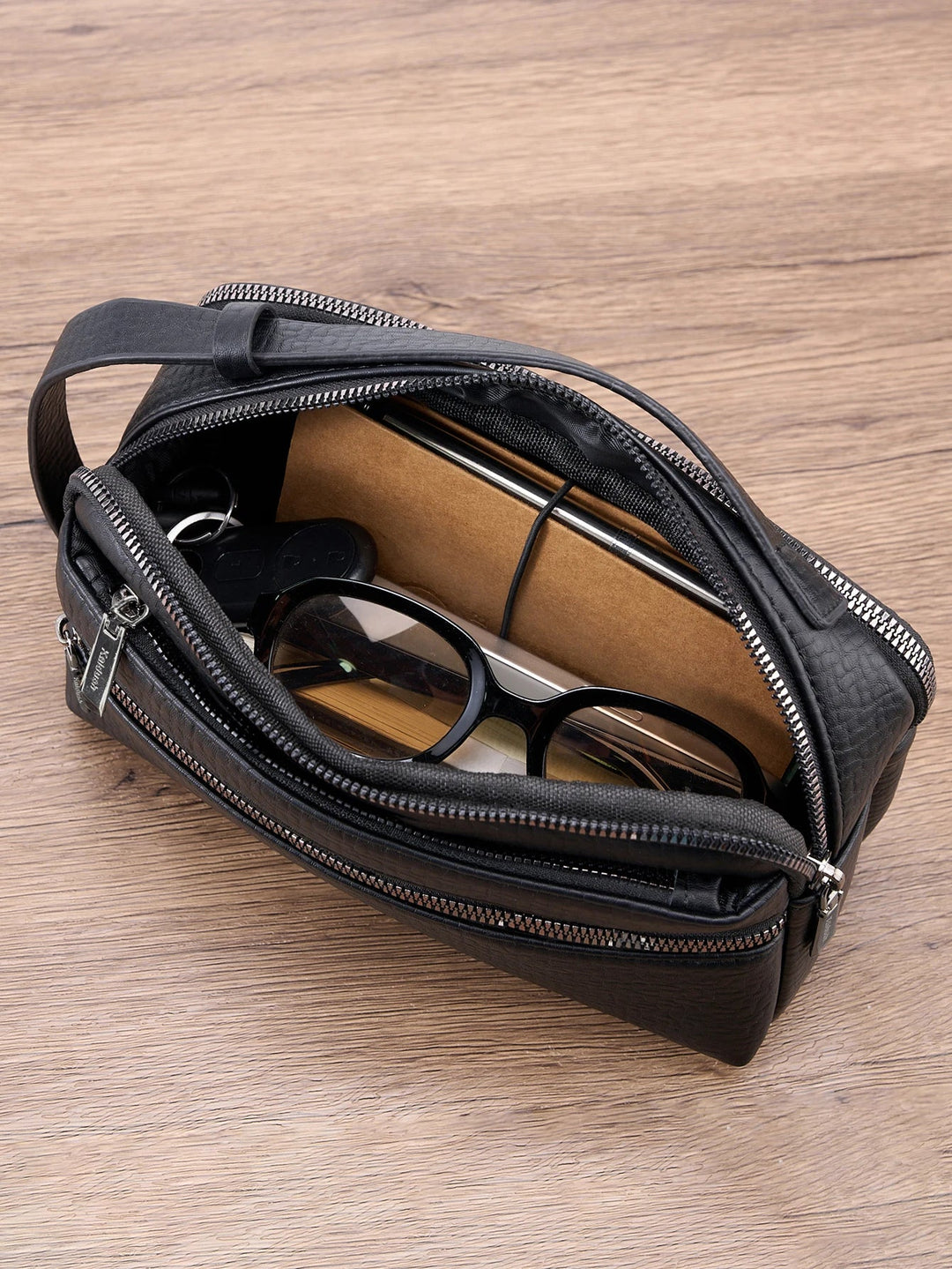 Pochette Homme Noire Double Zip avec Poignée L'artisan Cuir