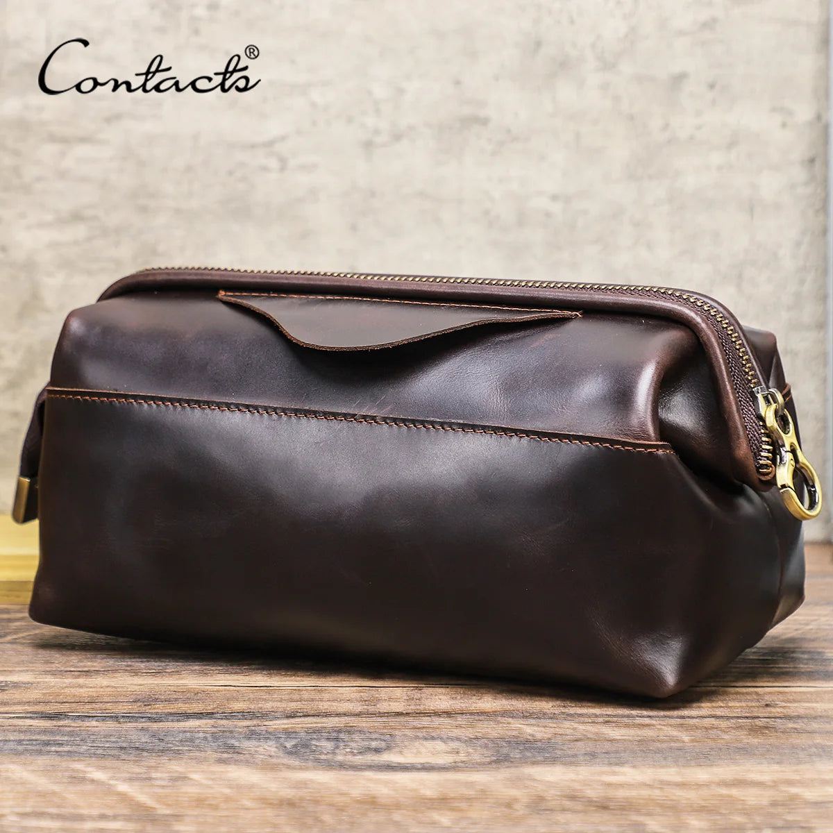 Pochette Cuir Homme à Armature Marron – Trousse de Toilette Zippée L'artisan Cuir