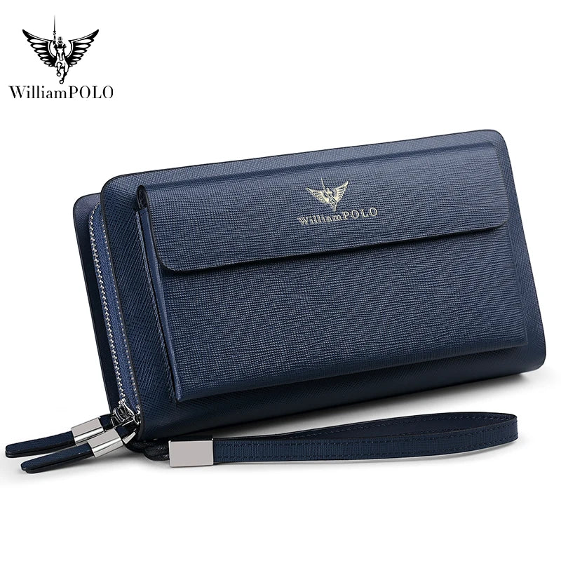 Pochette Cuir Homme Bleu Marine – Double Zip, Poche à Rabat et Dragonne L'artisan Cuir