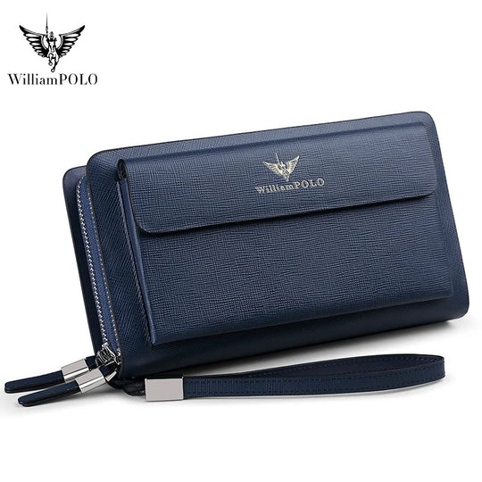 Pochette Cuir Homme Bleu Marine – Double Zip, Poche à Rabat et Dragonne L'artisan Cuir