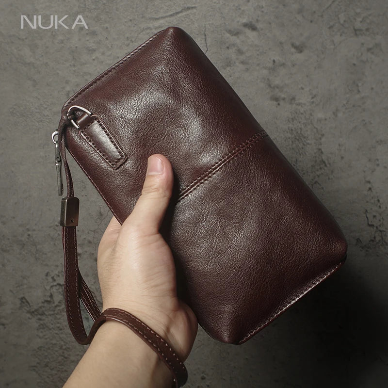 Pochette Cuir Homme Souple Marron Chocolat – Vintage, Zippée avec Dragonne L'artisan Cuir
