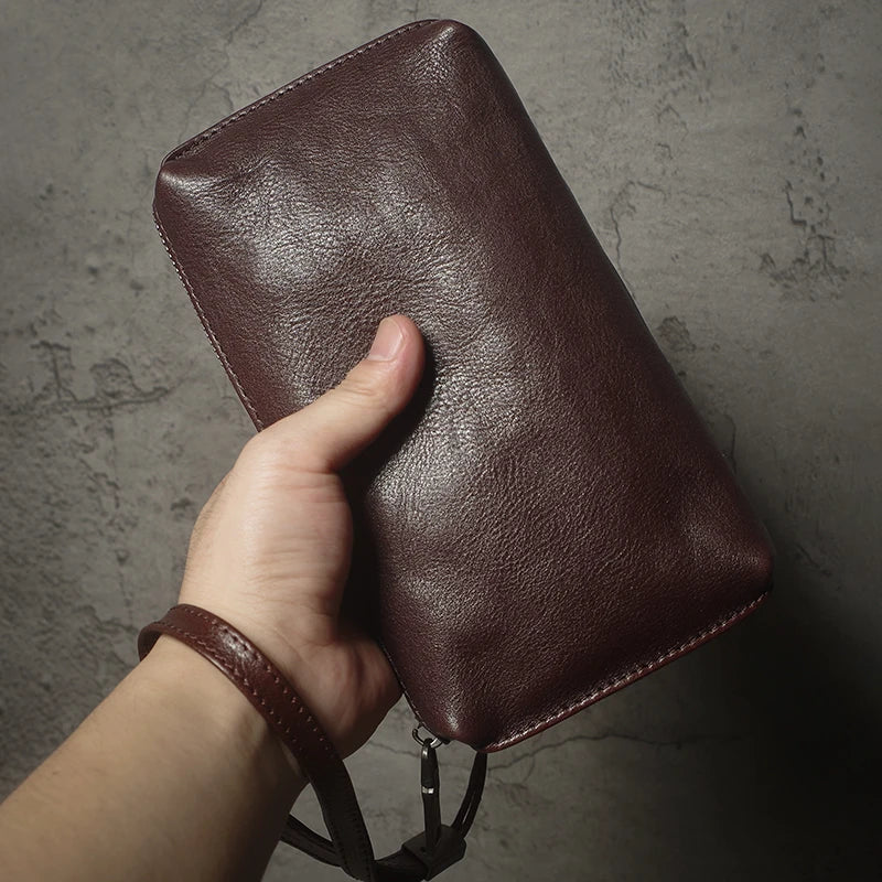 Pochette Cuir Homme Souple Marron Chocolat – Vintage, Zippée avec Dragonne L'artisan Cuir