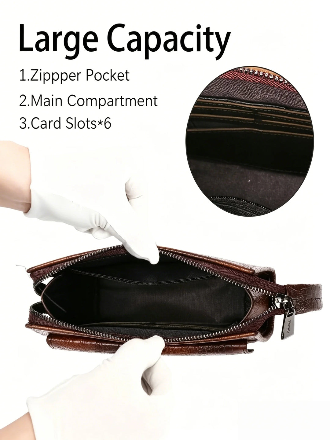 Pochette Homme Effet Croco Marron – à Rabat, Zippée avec Dragonne L'artisan Cuir