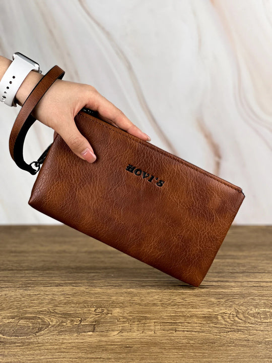 Pochette Poignet Homme Marron Effet Vintage – Zippée avec Dragonne L'artisan Cuir