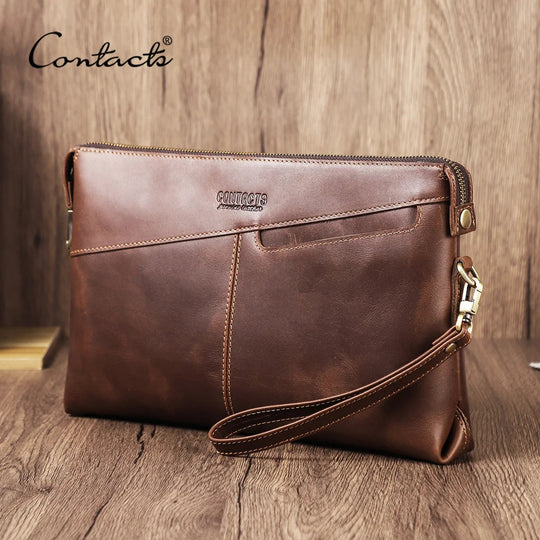 Pochette Cuir Homme Marron Patiné – Doublure Cuir, Zippée avec Dragonne L'artisan Cuir