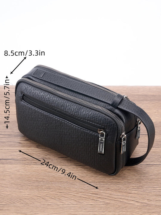 Pochette Homme Noire Double Zip avec Poignée L'artisan Cuir