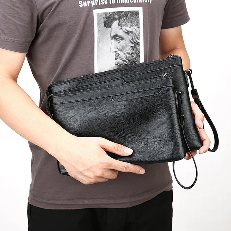 Pochette Homme Plate Marron Foncé – Zippée, Multi-Poches L'artisan Cuir