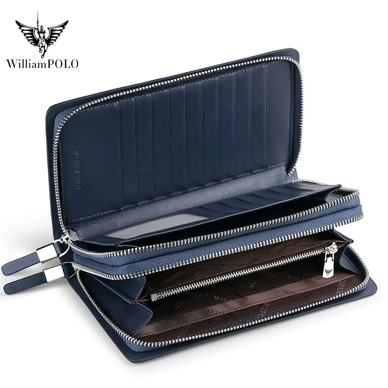 Pochette Cuir Homme Bleu Marine – Double Zip, Poche à Rabat et Dragonne L'artisan Cuir