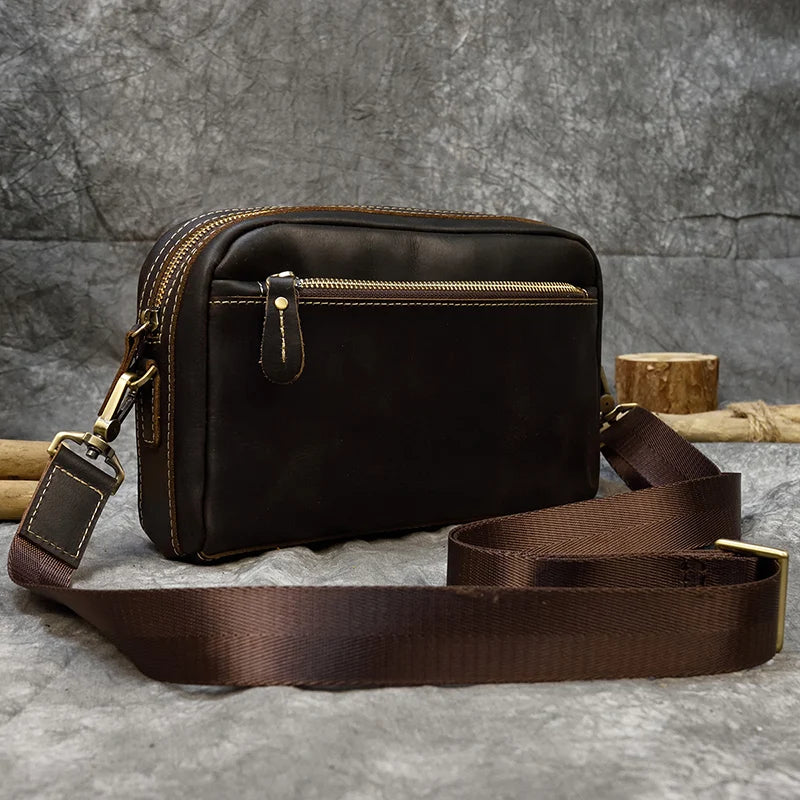 Pochette Cuir Homme Bandoulière – Cuir Crazy Horse Vintage, Marron L'artisan Cuir