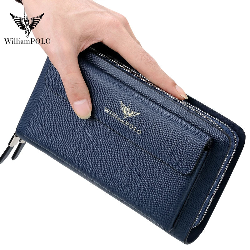 Pochette Cuir Homme Bleu Marine – Double Zip, Poche à Rabat et Dragonne L'artisan Cuir