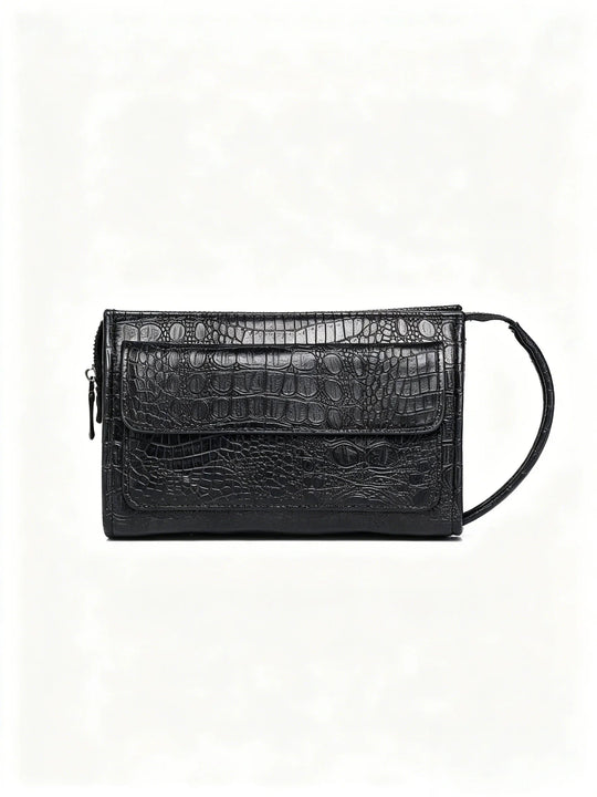 Pochette Homme Effet Croco Marron – à Rabat, Zippée avec Dragonne L'artisan Cuir