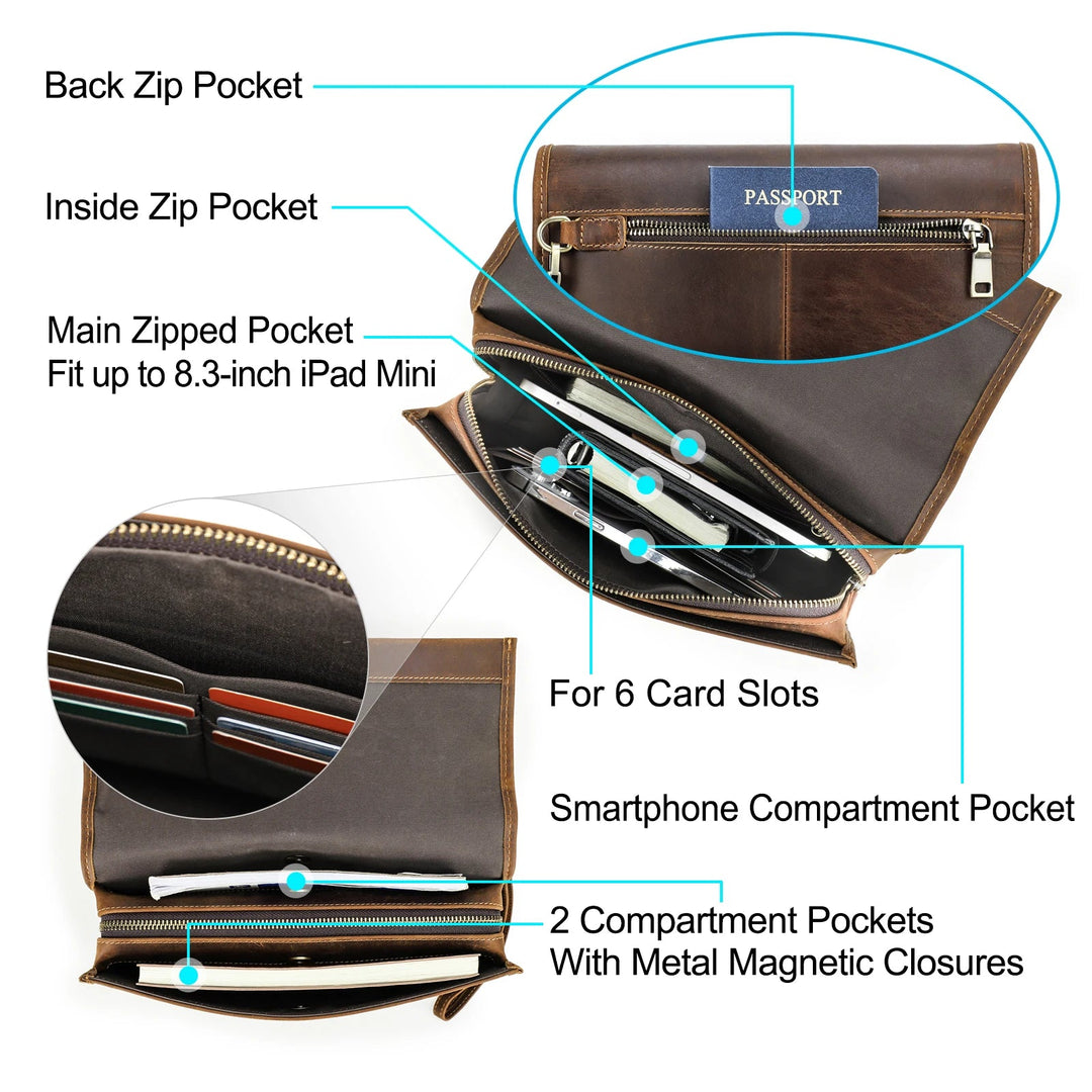 Pochette Cuir Homme à Rabat avec Fermoir Laiton – Style Cartable Vintage L'artisan Cuir