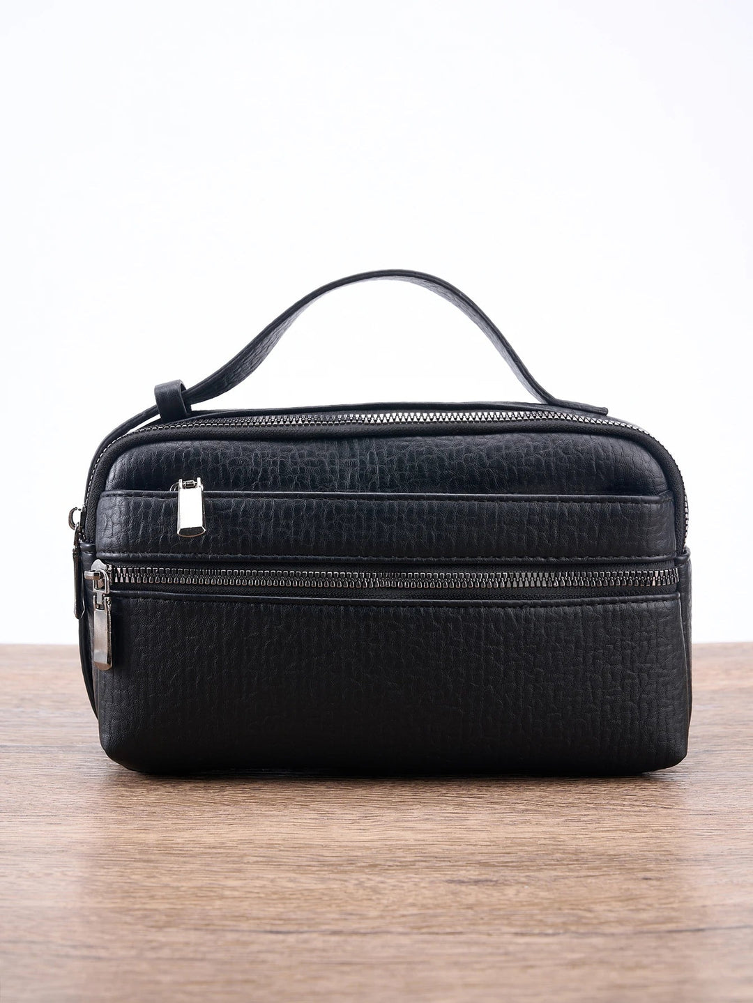 Pochette Homme Noire Double Zip avec Poignée L'artisan Cuir