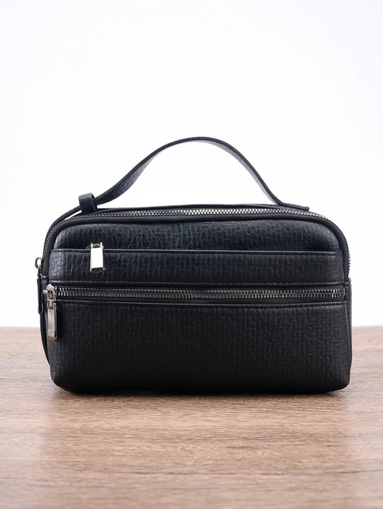 Pochette Homme Noire Double Zip avec Poignée L'artisan Cuir
