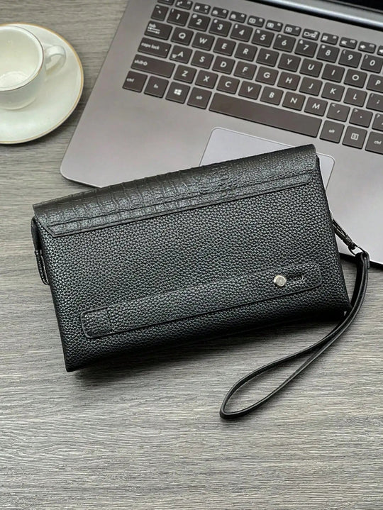 Pochette Homme Noire Effet Croco – Tête en Relief, à Rabat avec Dragonne L'artisan Cuir