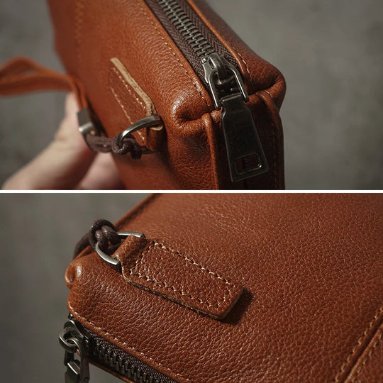 Pochette Cuir Homme Souple Marron Chocolat – Vintage, Zippée avec Dragonne L'artisan Cuir
