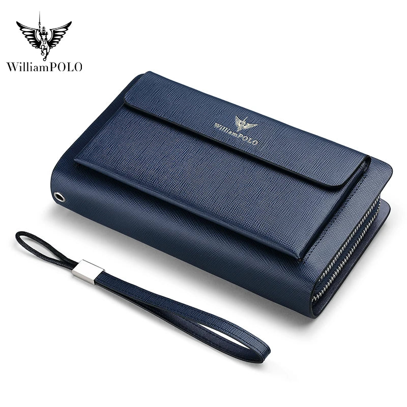 Pochette Cuir Homme Bleu Marine – Double Zip, Poche à Rabat et Dragonne L'artisan Cuir
