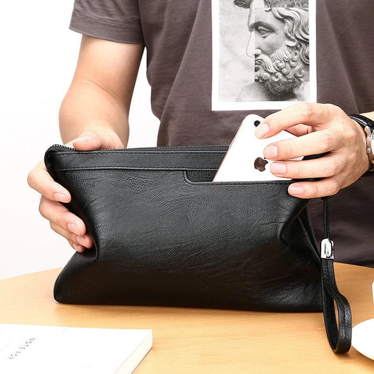 Pochette Homme Plate Marron Foncé – Zippée, Multi-Poches L'artisan Cuir