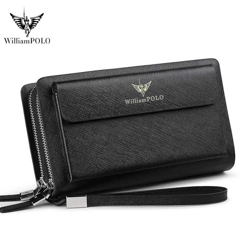 Pochette Cuir Homme Bleu Marine – Double Zip, Poche à Rabat et Dragonne L'artisan Cuir