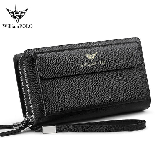 Pochette Cuir Homme Bleu Marine – Double Zip, Poche à Rabat et Dragonne L'artisan Cuir