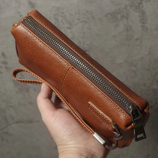 Pochette Cuir Homme Souple Marron Chocolat – Vintage, Zippée avec Dragonne L'artisan Cuir