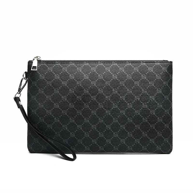 Pochette Poignet Homme à Motif Damier Noir – Zippée avec Dragonne L'artisan Cuir