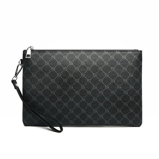 Pochette Poignet Homme à Motif Damier Noir – Zippée avec Dragonne L'artisan Cuir
