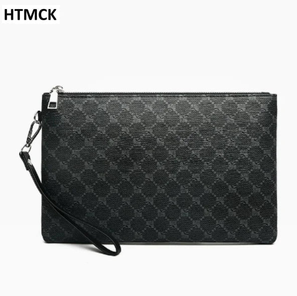 Pochette Poignet Homme à Motif Damier Noir – Zippée avec Dragonne L'artisan Cuir